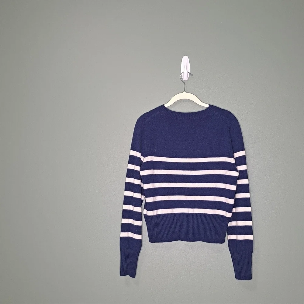J. Crew Cashmere Shrunken Crewneck Sweater In Stripe Navy Medium NWOT